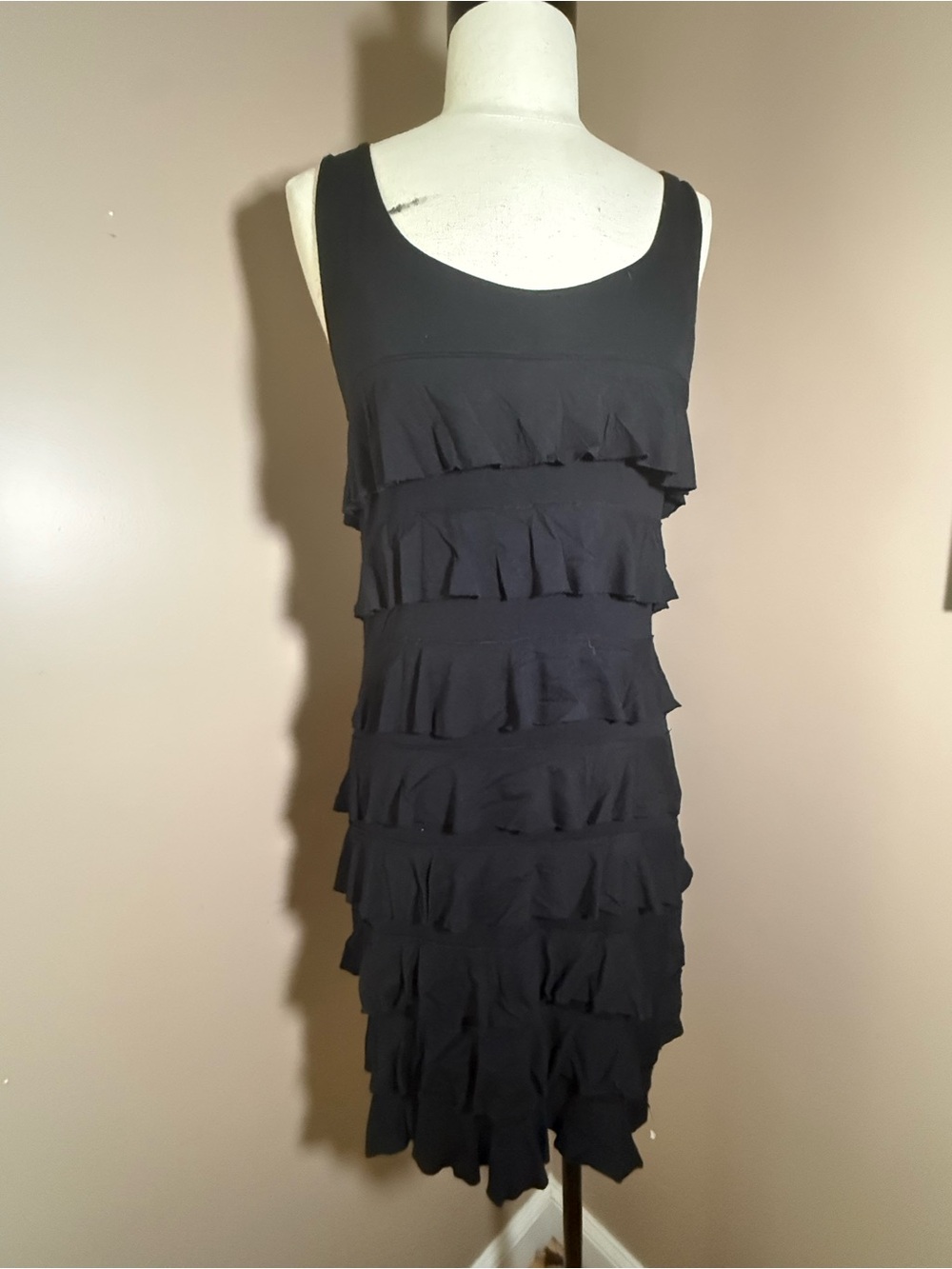 Black Tiered Ruffle Sleeveless Dress